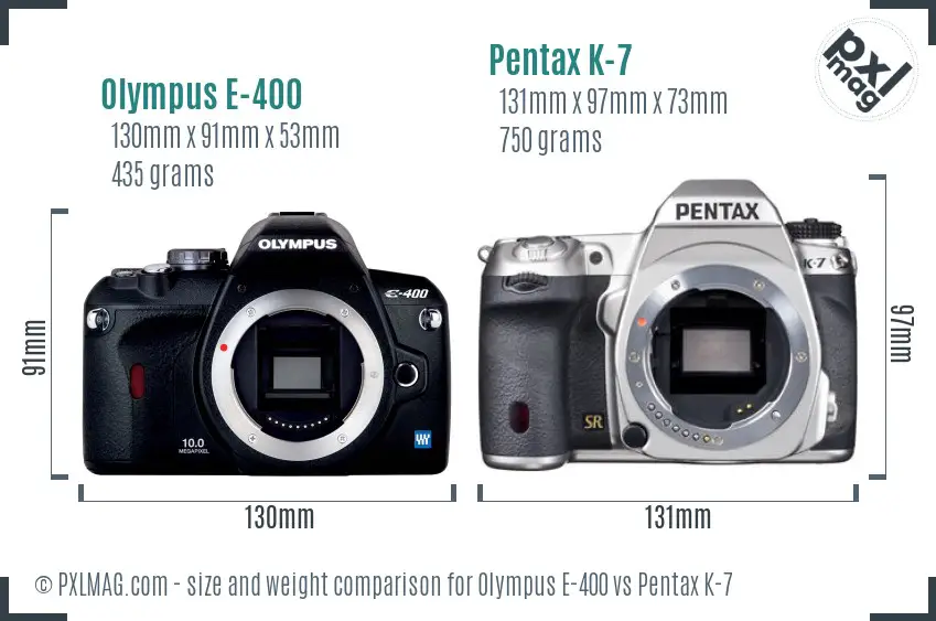 Olympus E-400 vs Pentax K-7 size comparison