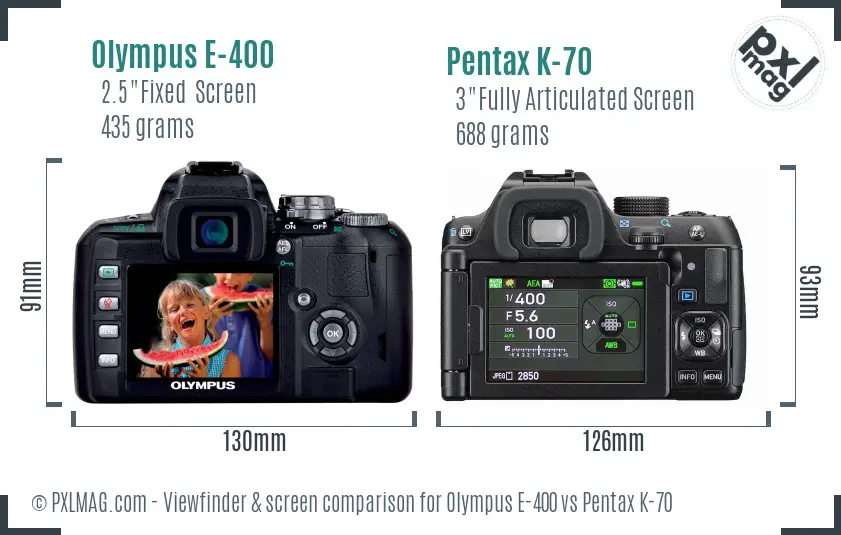 Olympus E-400 vs Pentax K-70 Screen and Viewfinder comparison