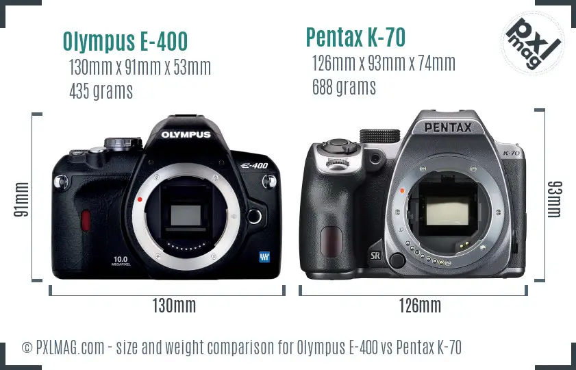 Olympus E-400 vs Pentax K-70 size comparison