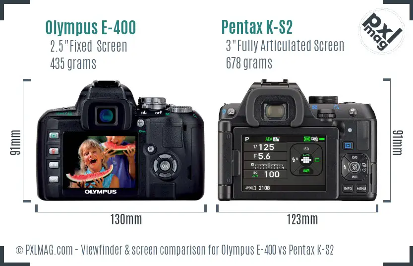 Olympus E-400 vs Pentax K-S2 Screen and Viewfinder comparison