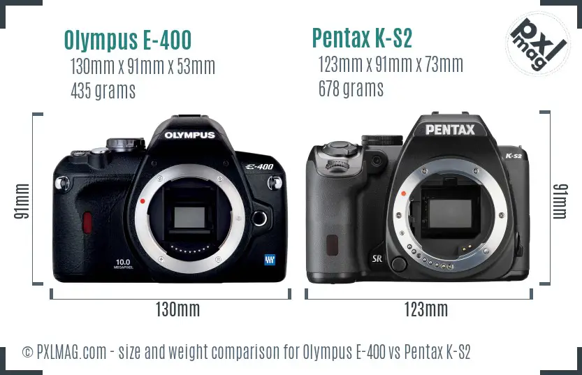 Olympus E-400 vs Pentax K-S2 size comparison