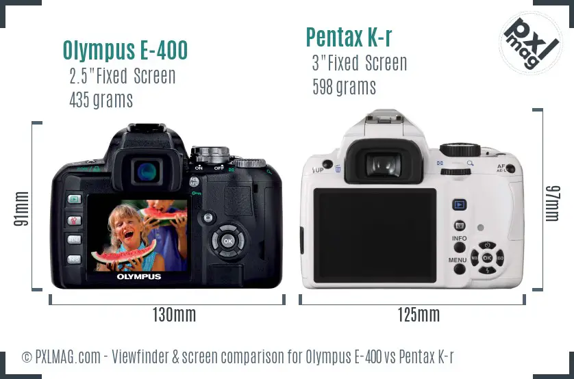 Olympus E-400 vs Pentax K-r Screen and Viewfinder comparison