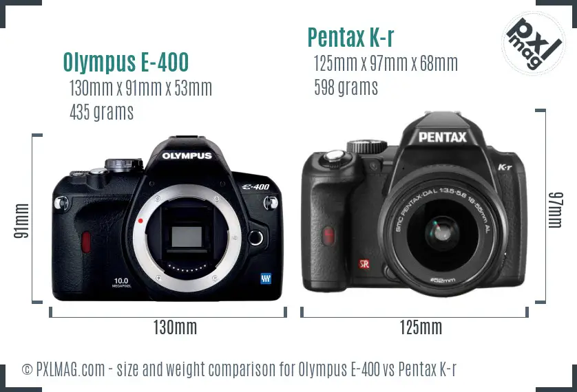 Olympus E-400 vs Pentax K-r size comparison