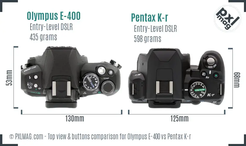 Olympus E-400 vs Pentax K-r top view buttons comparison
