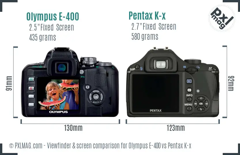 Olympus E-400 vs Pentax K-x Screen and Viewfinder comparison