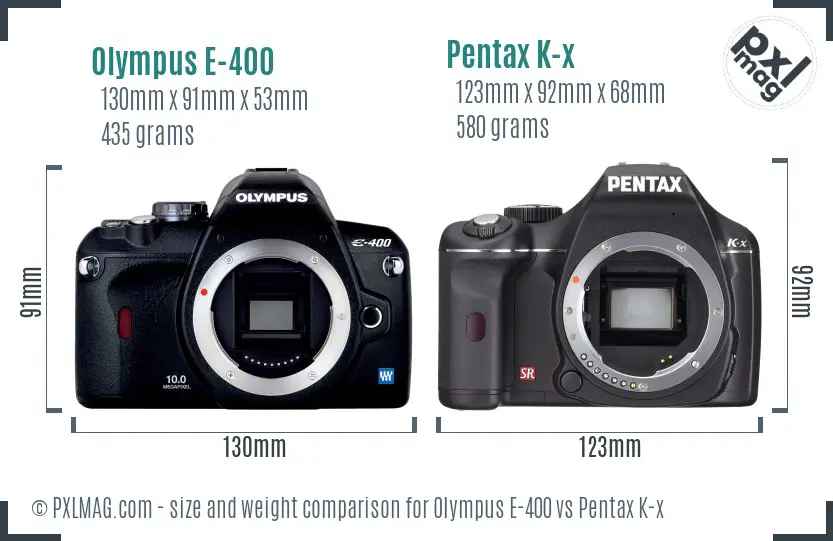 Olympus E-400 vs Pentax K-x size comparison