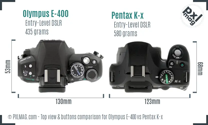 Olympus E-400 vs Pentax K-x top view buttons comparison