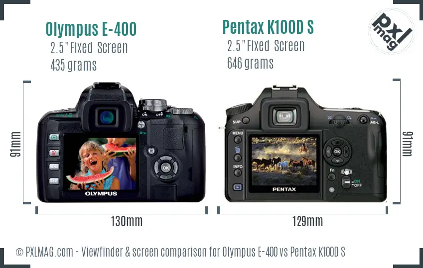 Olympus E-400 vs Pentax K100D S Screen and Viewfinder comparison