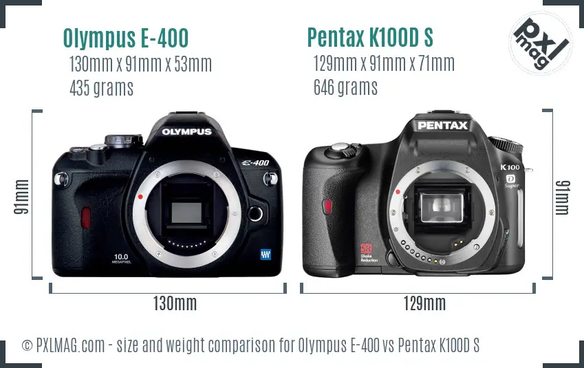 Olympus E-400 vs Pentax K100D S size comparison