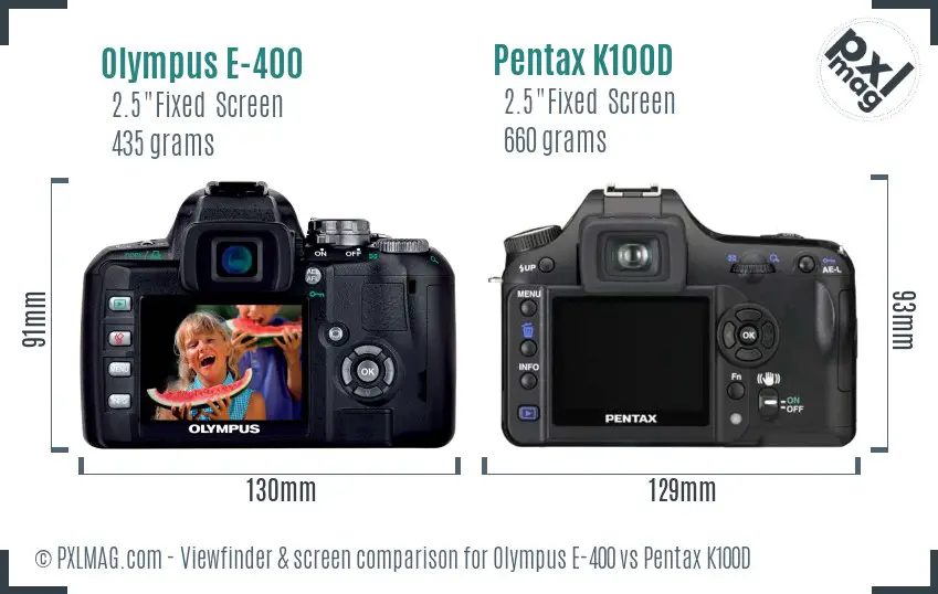 Olympus E-400 vs Pentax K100D Screen and Viewfinder comparison