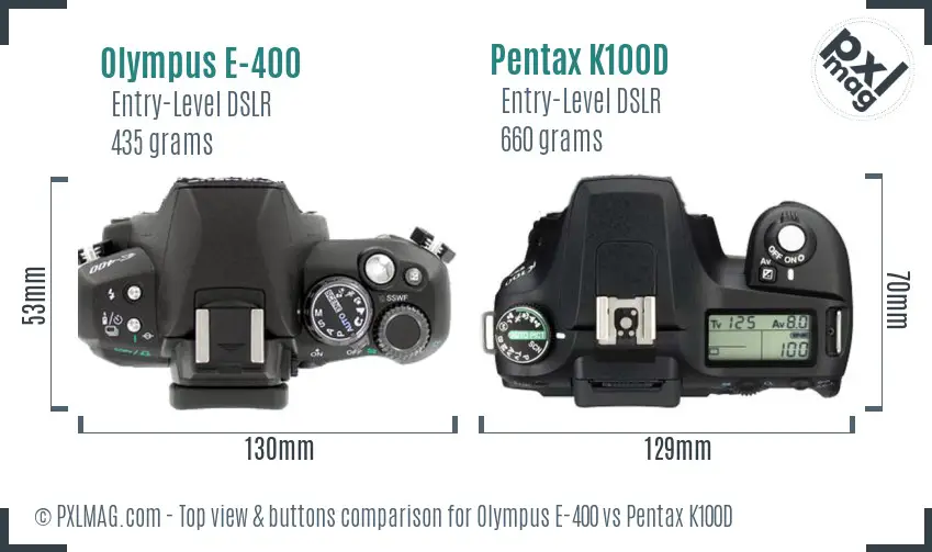 Olympus E-400 vs Pentax K100D top view buttons comparison