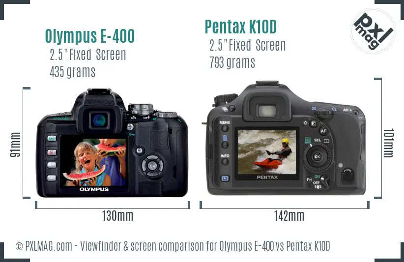 Olympus E-400 vs Pentax K10D Screen and Viewfinder comparison