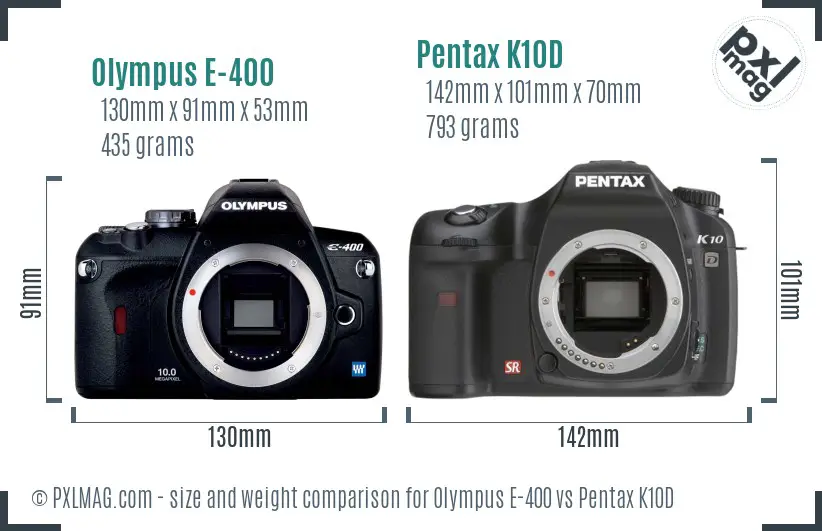 Olympus E-400 vs Pentax K10D size comparison