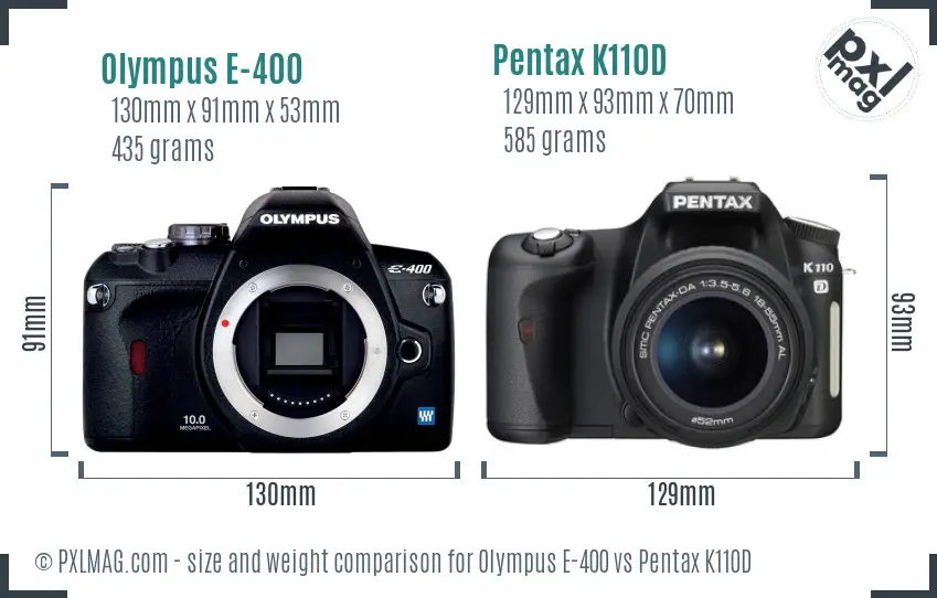 Olympus E-400 vs Pentax K110D size comparison