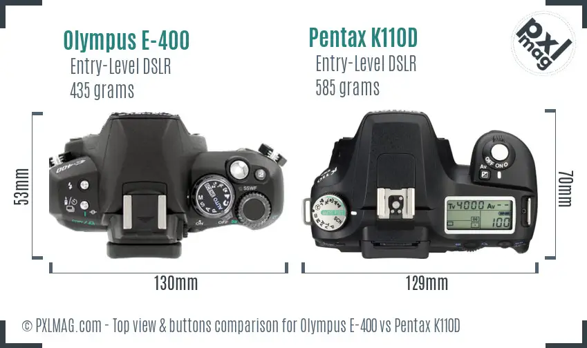 Olympus E-400 vs Pentax K110D top view buttons comparison