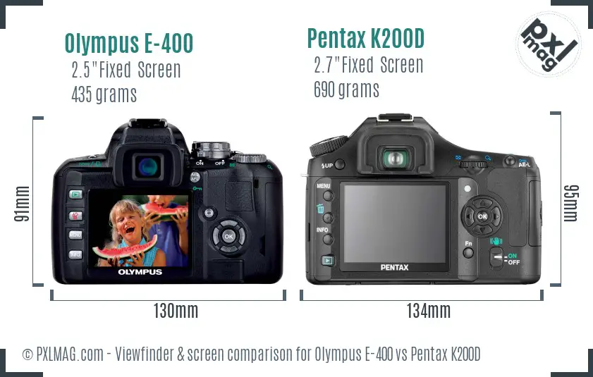 Olympus E-400 vs Pentax K200D Screen and Viewfinder comparison