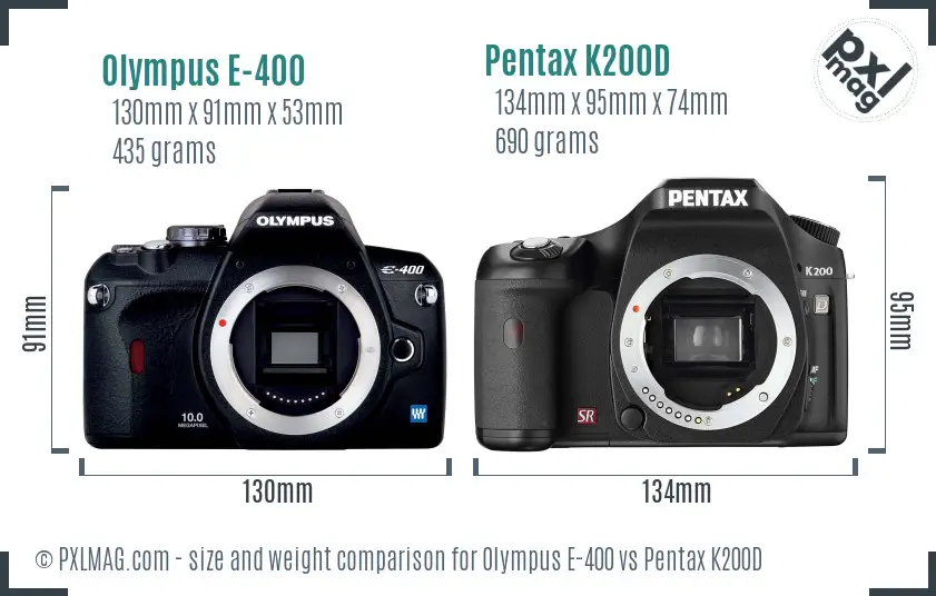Olympus E-400 vs Pentax K200D size comparison