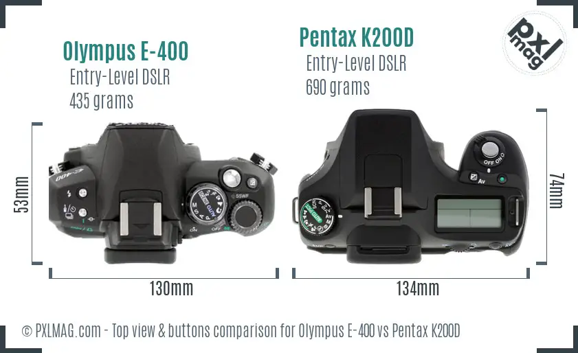 Olympus E-400 vs Pentax K200D top view buttons comparison