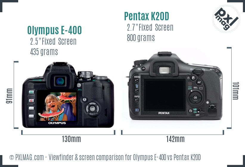 Olympus E-400 vs Pentax K20D Screen and Viewfinder comparison