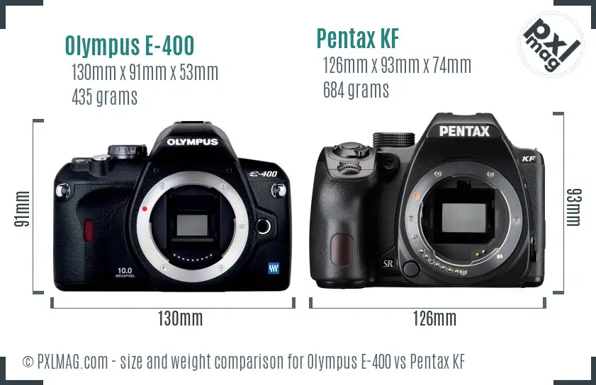 Olympus E-400 vs Pentax KF size comparison