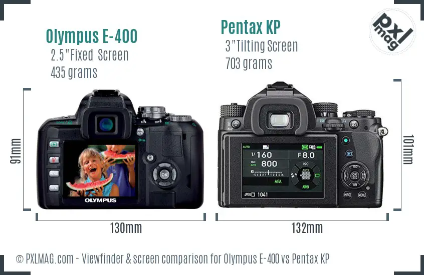 Olympus E-400 vs Pentax KP Screen and Viewfinder comparison