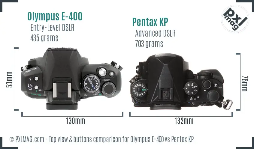 Olympus E-400 vs Pentax KP top view buttons comparison