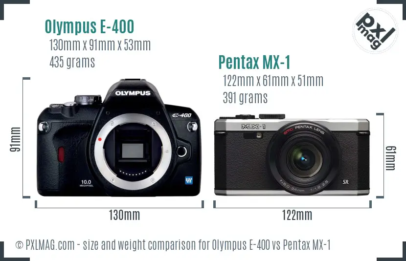 Olympus E-400 vs Pentax MX-1 size comparison