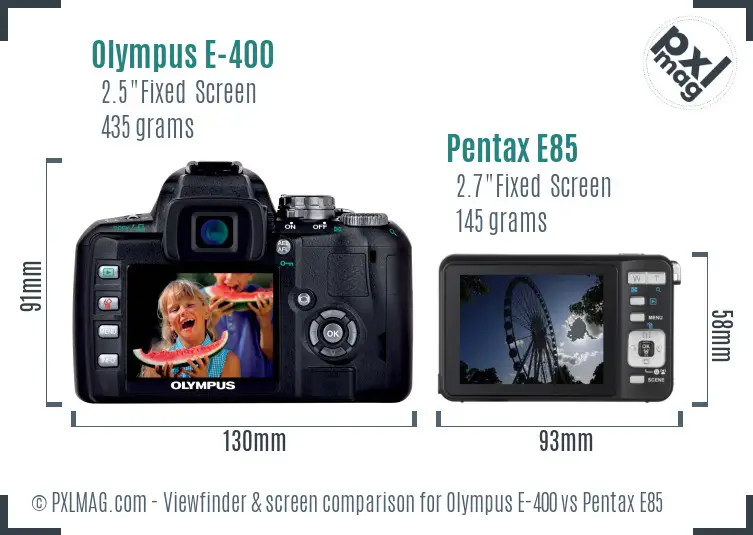 Olympus E-400 vs Pentax E85 Screen and Viewfinder comparison