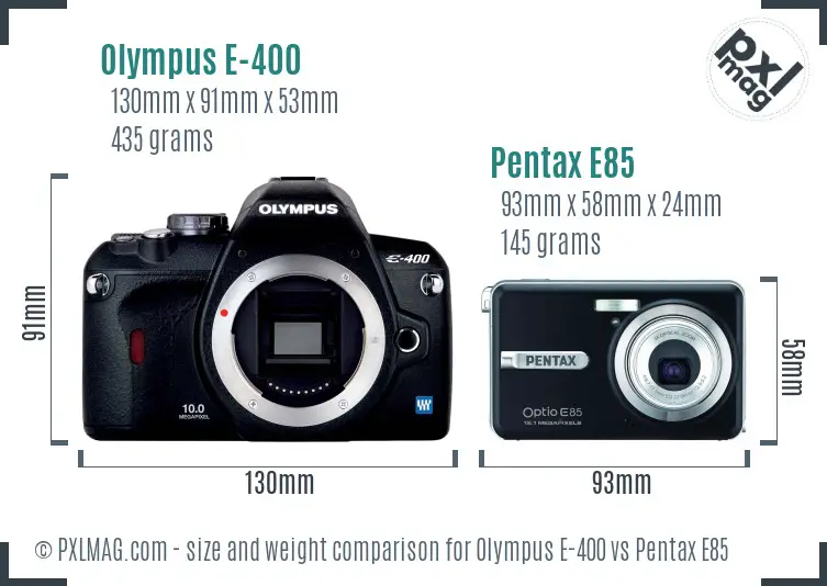 Olympus E-400 vs Pentax E85 size comparison
