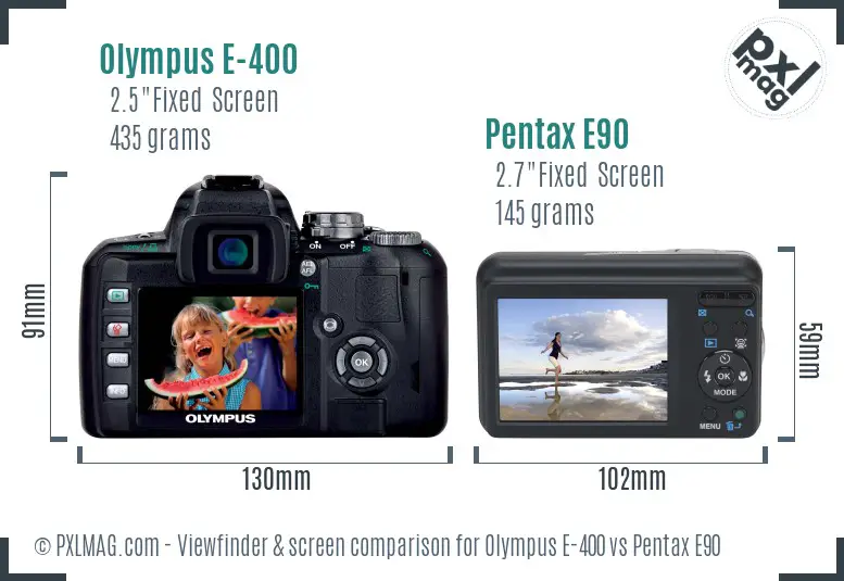 Olympus E-400 vs Pentax E90 Screen and Viewfinder comparison