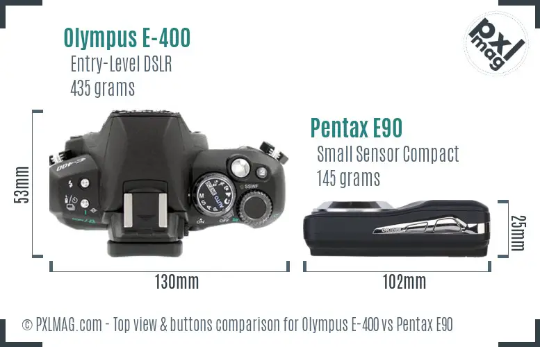 Olympus E-400 vs Pentax E90 top view buttons comparison