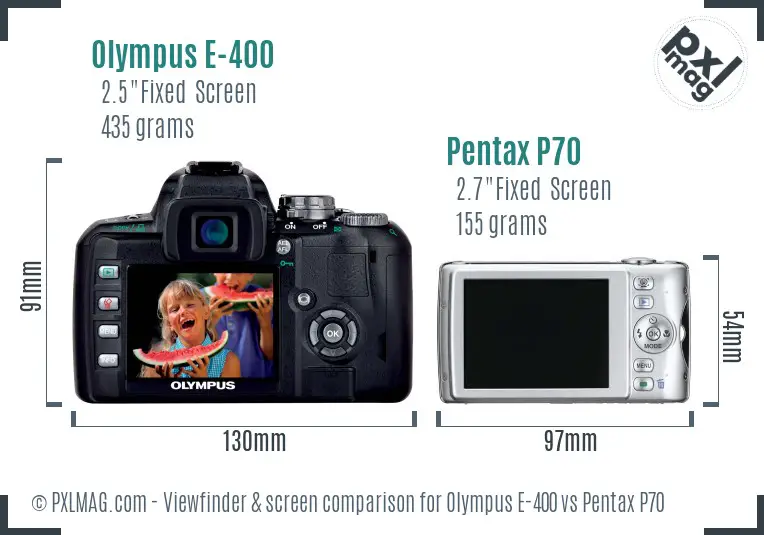 Olympus E-400 vs Pentax P70 Screen and Viewfinder comparison