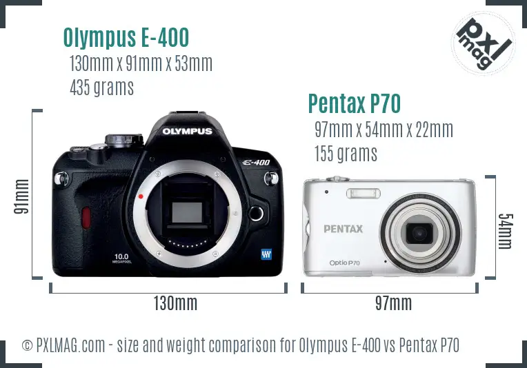 Olympus E-400 vs Pentax P70 size comparison