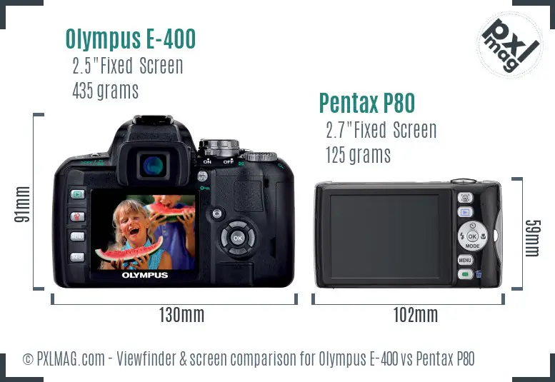 Olympus E-400 vs Pentax P80 Screen and Viewfinder comparison