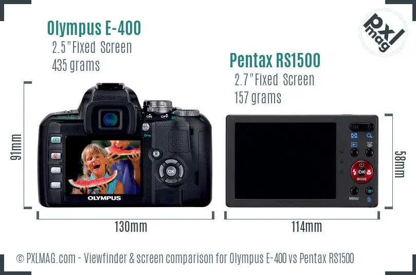 Olympus E-400 vs Pentax RS1500 Screen and Viewfinder comparison