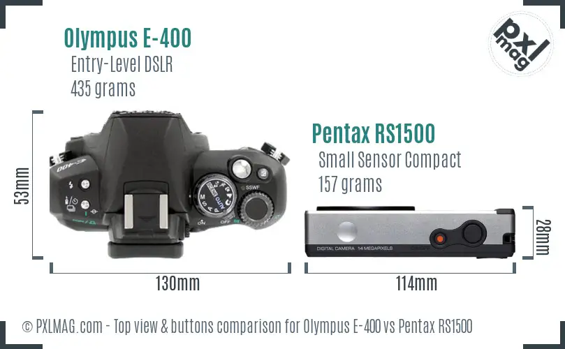 Olympus E-400 vs Pentax RS1500 top view buttons comparison