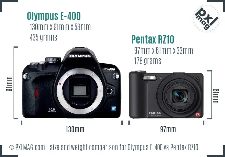 Olympus E-400 vs Pentax RZ10 size comparison