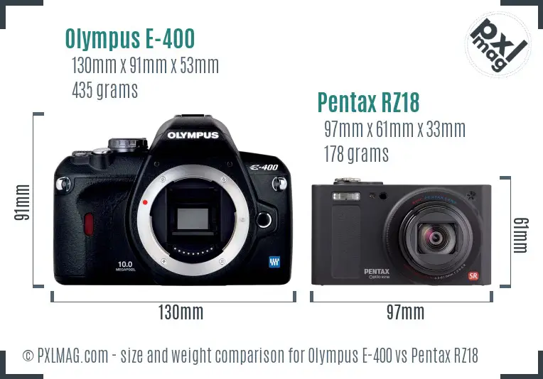 Olympus E-400 vs Pentax RZ18 size comparison