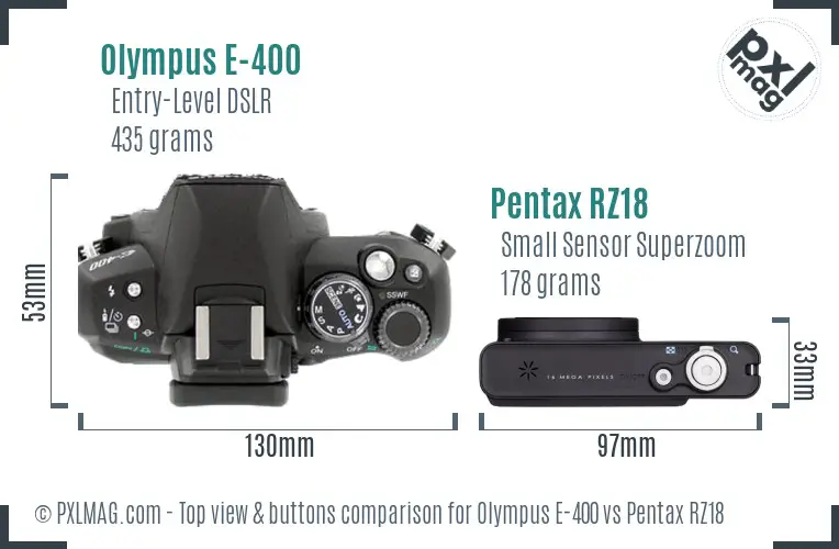 Olympus E-400 vs Pentax RZ18 top view buttons comparison