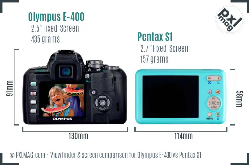 Olympus E-400 vs Pentax S1 Screen and Viewfinder comparison