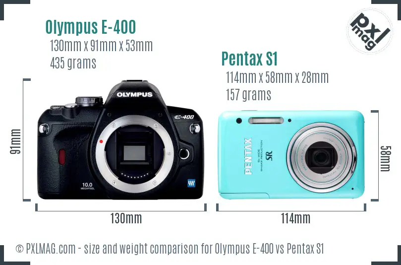Olympus E-400 vs Pentax S1 size comparison