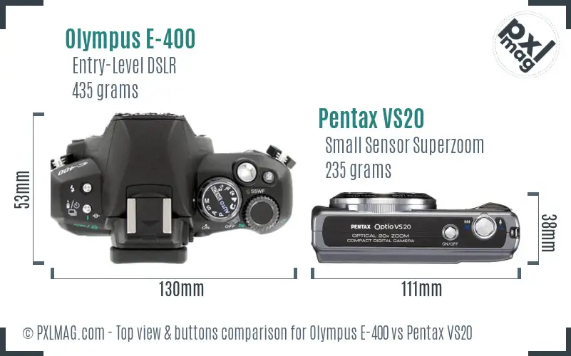 Olympus E-400 vs Pentax VS20 top view buttons comparison