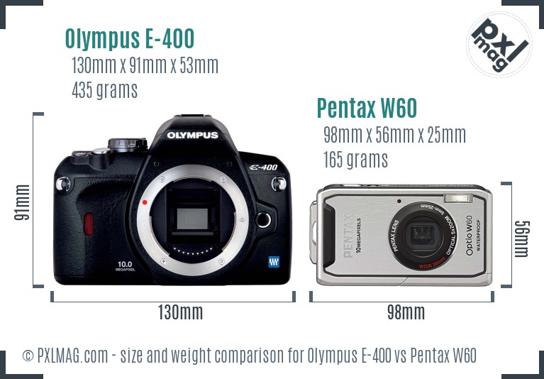 Olympus E-400 vs Pentax W60 size comparison