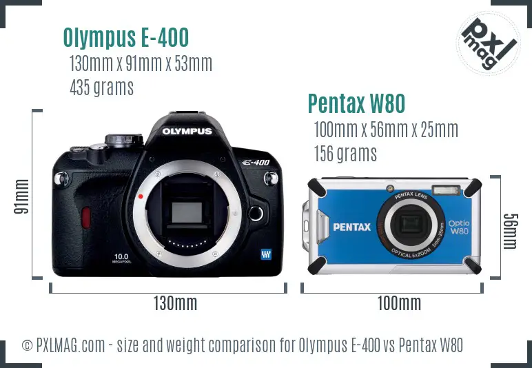 Olympus E-400 vs Pentax W80 size comparison