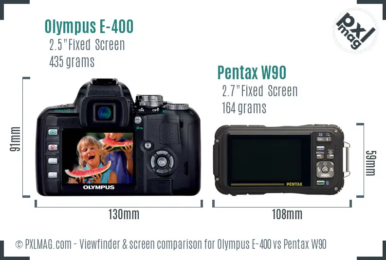 Olympus E-400 vs Pentax W90 Screen and Viewfinder comparison