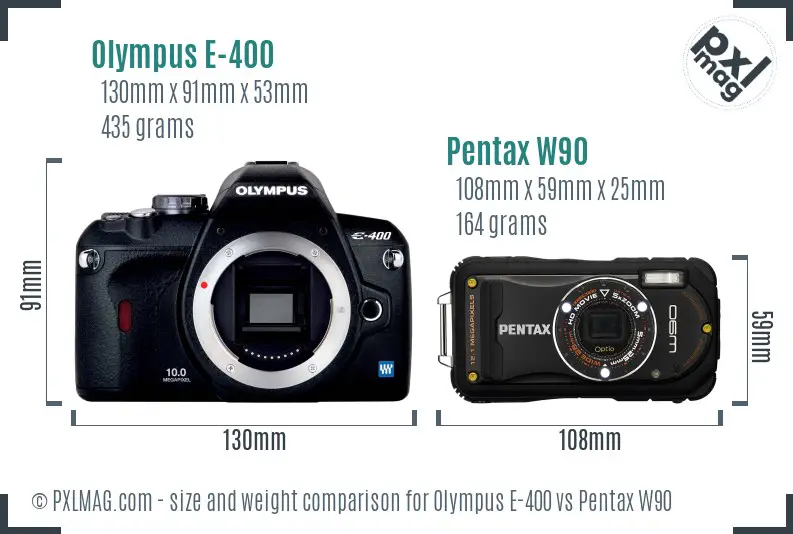 Olympus E-400 vs Pentax W90 size comparison