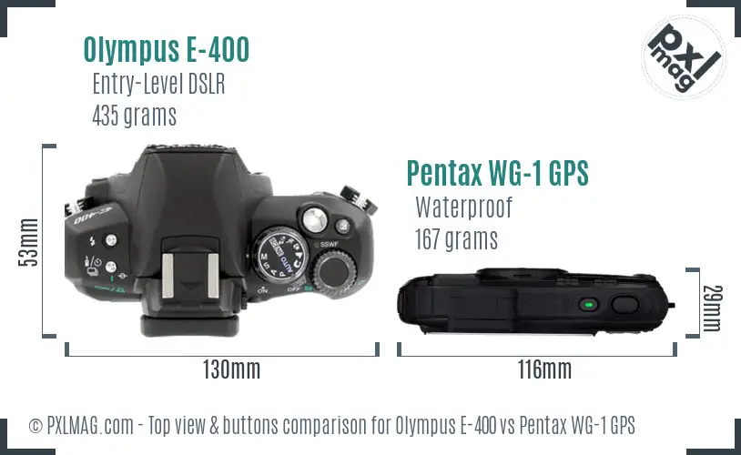Olympus E-400 vs Pentax WG-1 GPS top view buttons comparison