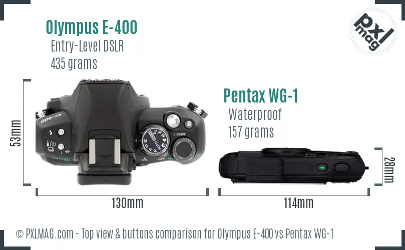 Olympus E-400 vs Pentax WG-1 top view buttons comparison