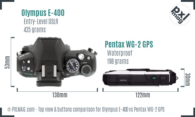 Olympus E-400 vs Pentax WG-2 GPS top view buttons comparison