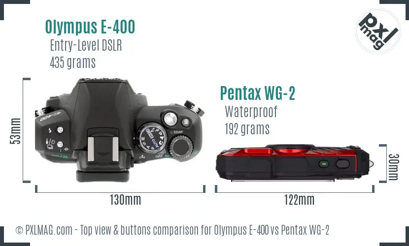 Olympus E-400 vs Pentax WG-2 top view buttons comparison